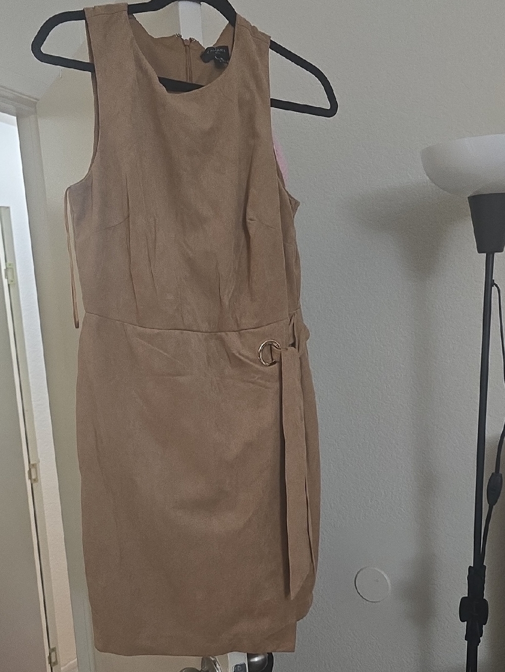 Tahari ASL Sleeveless Tan Belted Sheath Dress